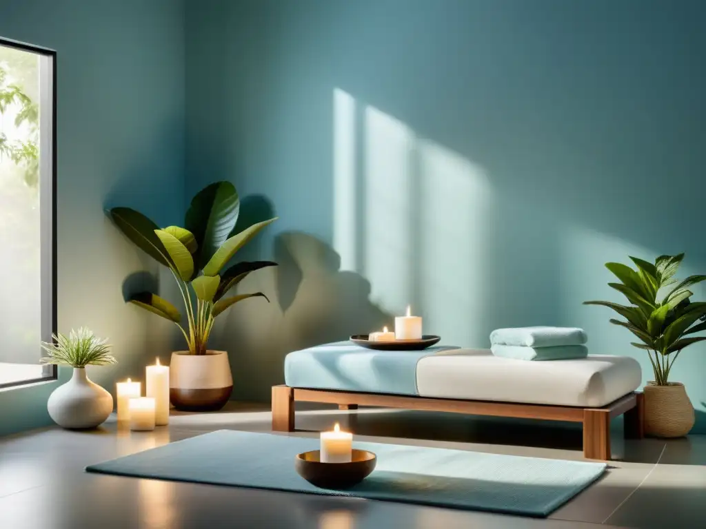 Un espacio de spa sereno con decoración minimalista en tonos suaves