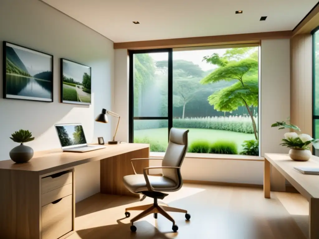 Espacio de trabajo armonioso con fotografías para potenciar Feng Shui