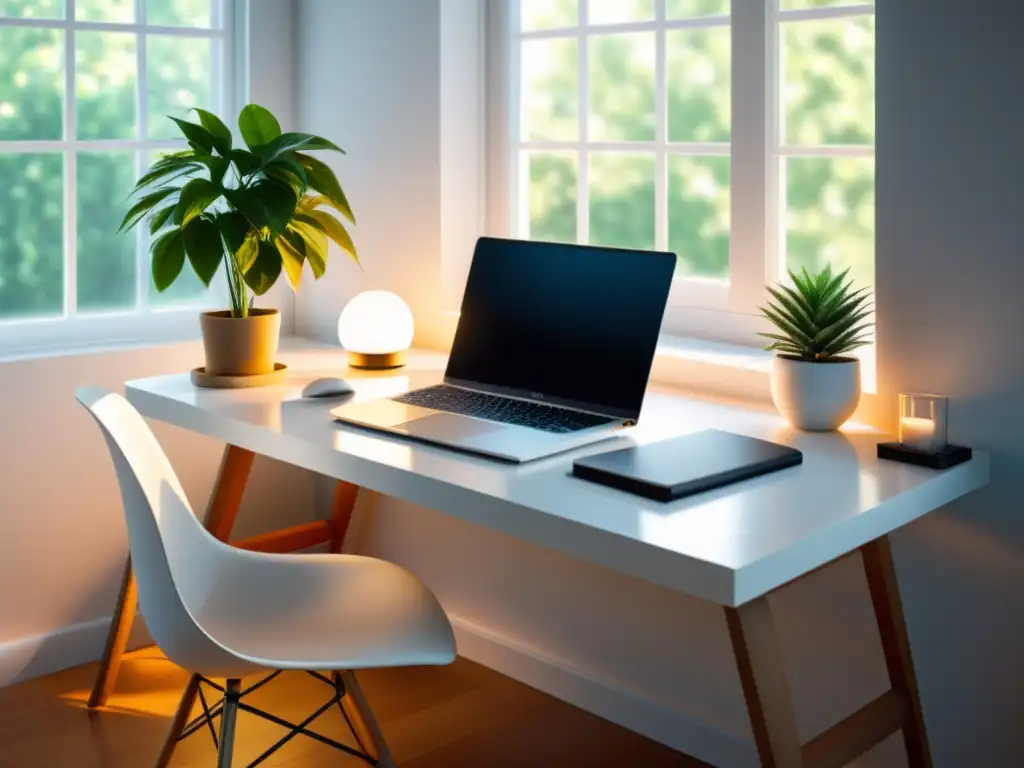 Espacio de trabajo depurado, con claridad mental y tranquilidad, iluminado por la luz del sol