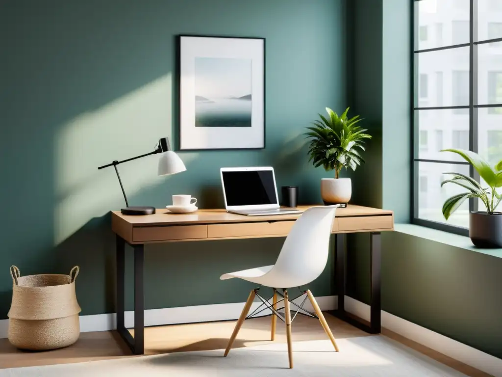 Un espacio de trabajo minimalista con diseño ergonómico y Feng Shui