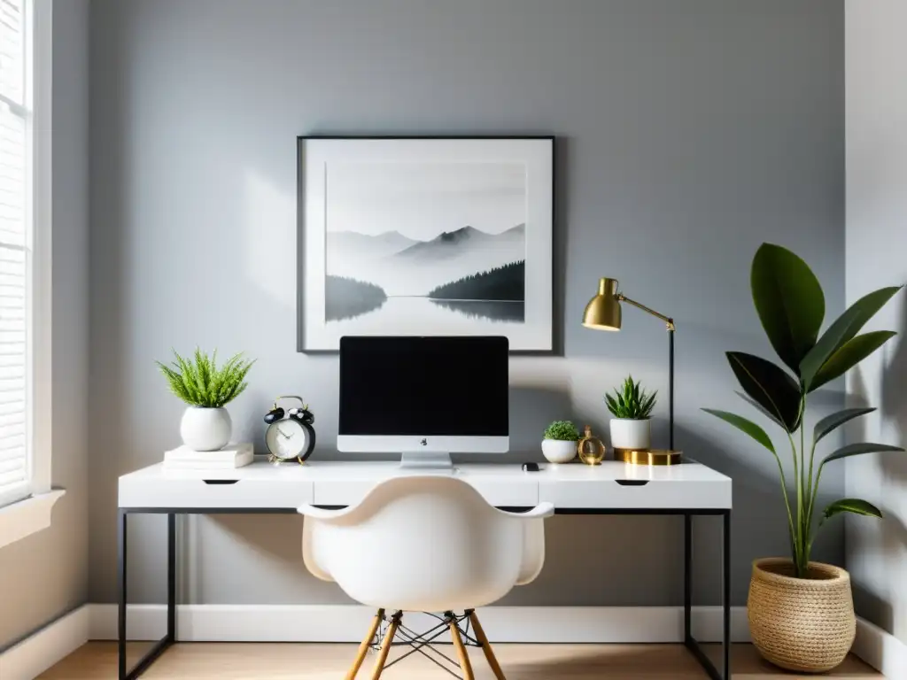 Un espacio de trabajo minimalista con influencia Feng Shui para armonizar espacio trabajo