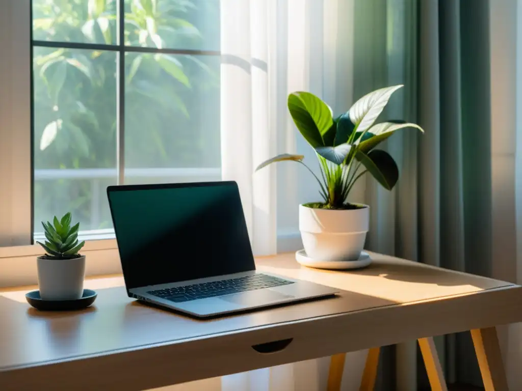 Un espacio de trabajo minimalista y sereno con laptop, teclado y ratón inalámbricos