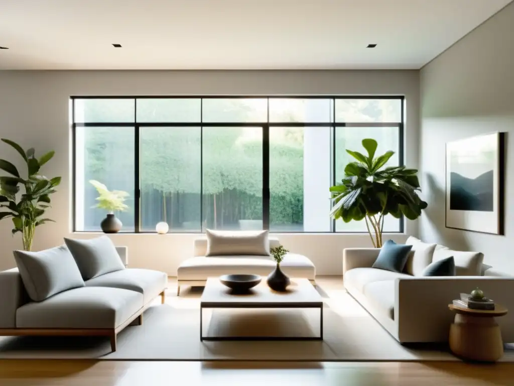 Espacio multiuso Feng Shui, armonía y tranquilidad con líneas limpias, luz natural y mobiliario funcional en un ambiente minimalista