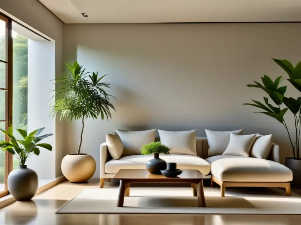 Espacio tranquilo y equilibrado con decoración Feng Shui y materiales significativos