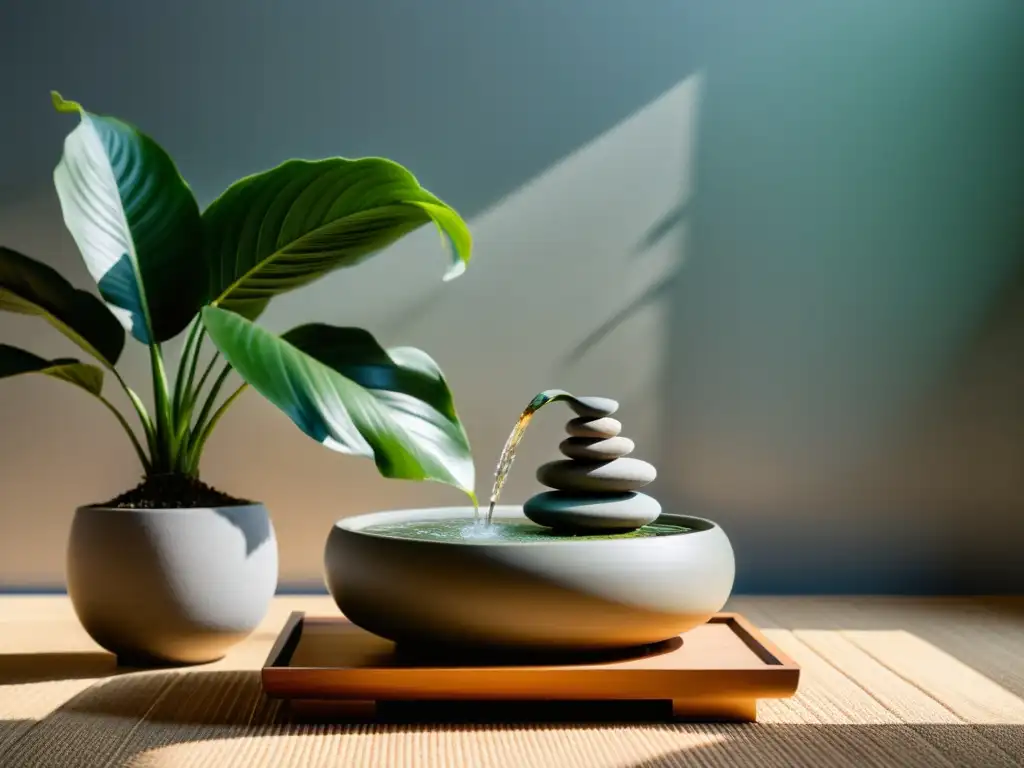 Un espacio tranquilo y minimalista inspirado en el Feng Shui, con Chi equilibrado y elementos de acupuntura del espacio Feng Shui