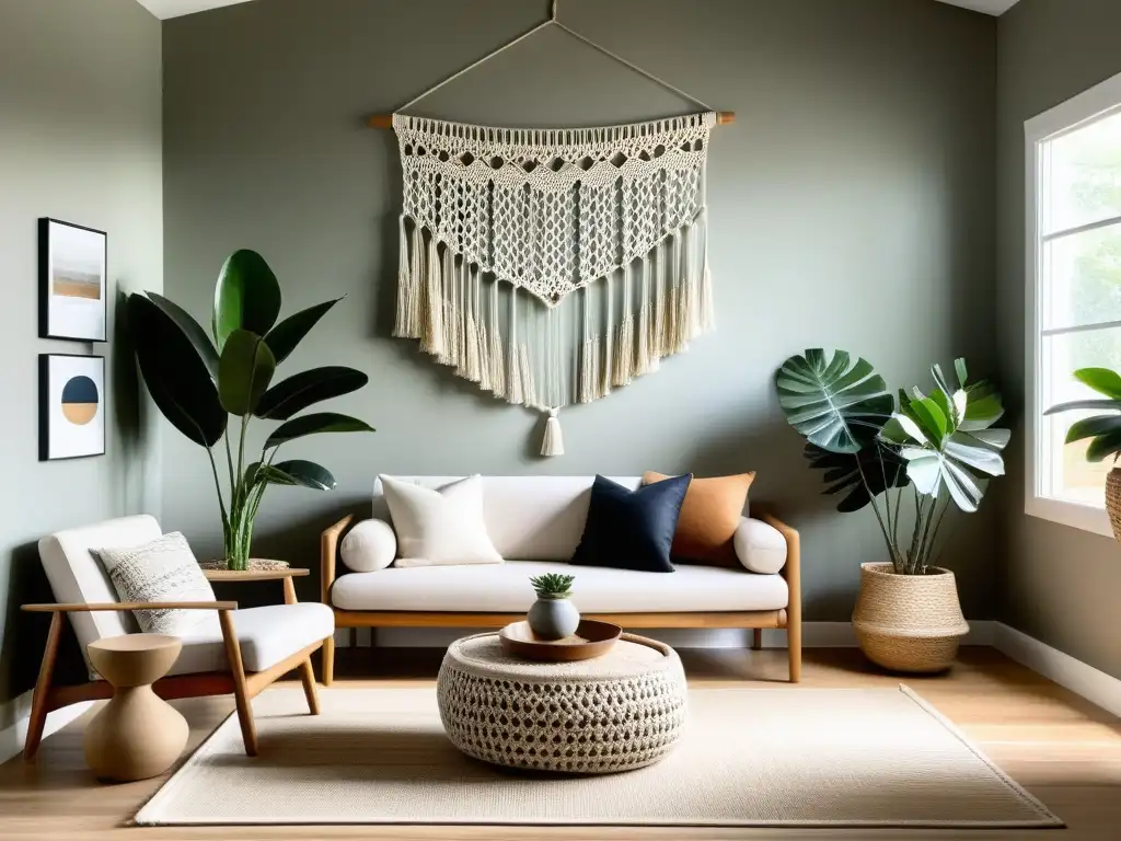 Espacio de vida armónico con Feng Shui para reciclaje significativo y decoración natural