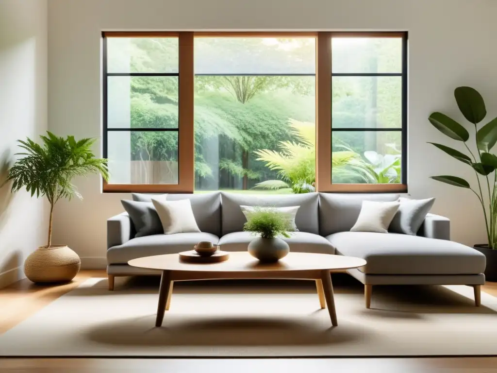 Espacio de vida sereno con técnicas esenciales feng shui hogar: decoración minimalista, luz natural y conexión con la naturaleza