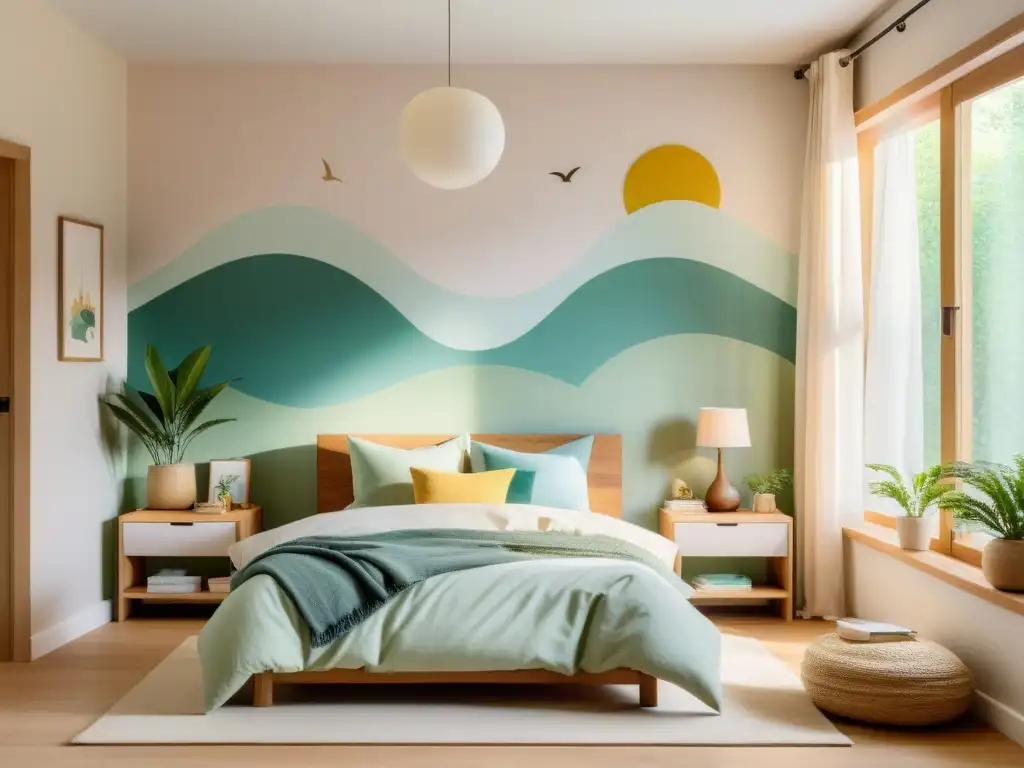 Espacios Feng Shui para niños: Dormitorio infantil minimalista con detalles acogedores y tranquilos, inundado de luz natural y armonía