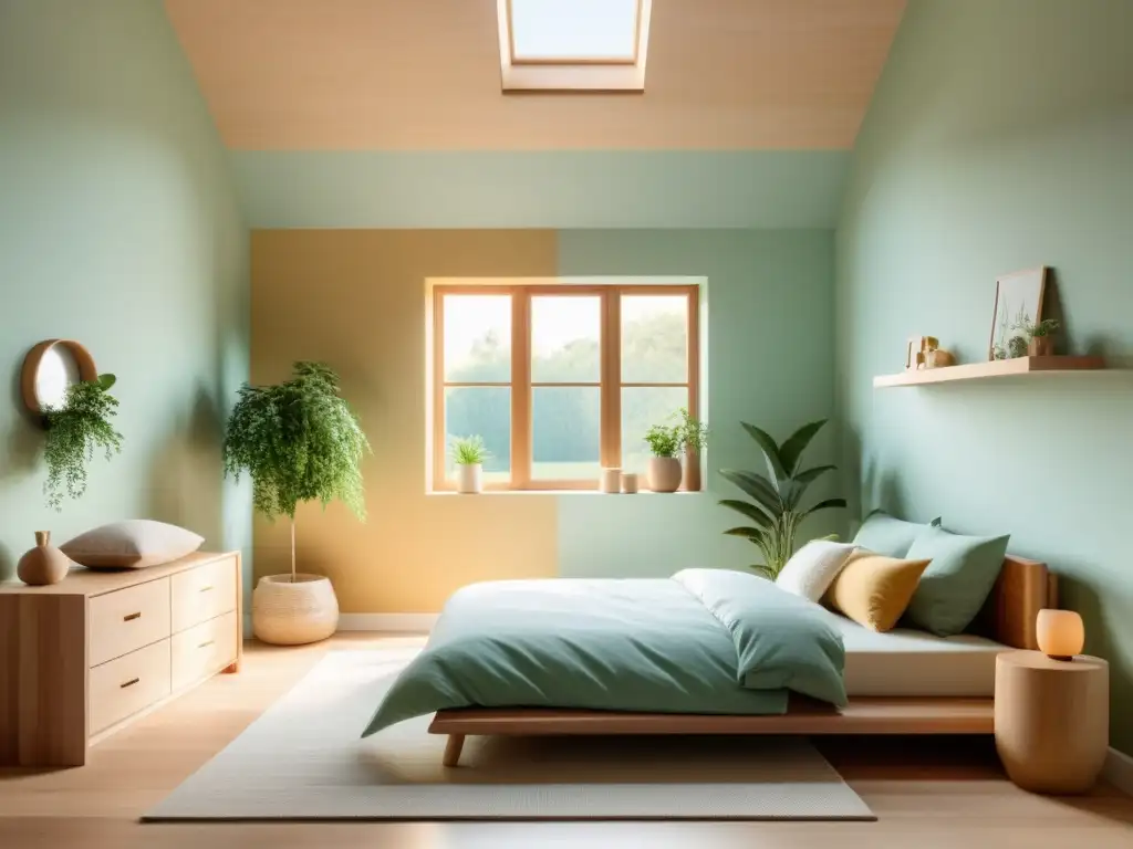 Espacios Feng Shui para niños: dormitorio infantil sereno y minimalista con elementos naturales y luz dorada