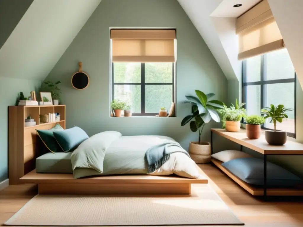 Espacios innovadores para niños feng shui: Dormitorio infantil sereno con luz natural, muebles minimalistas y ambiente armonioso