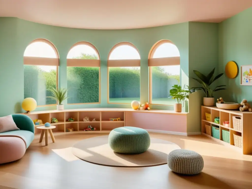 Espacios Feng Shui para niños: Una sala minimalista y armoniosa con muebles orgánicos, juguetes ordenados y luz natural