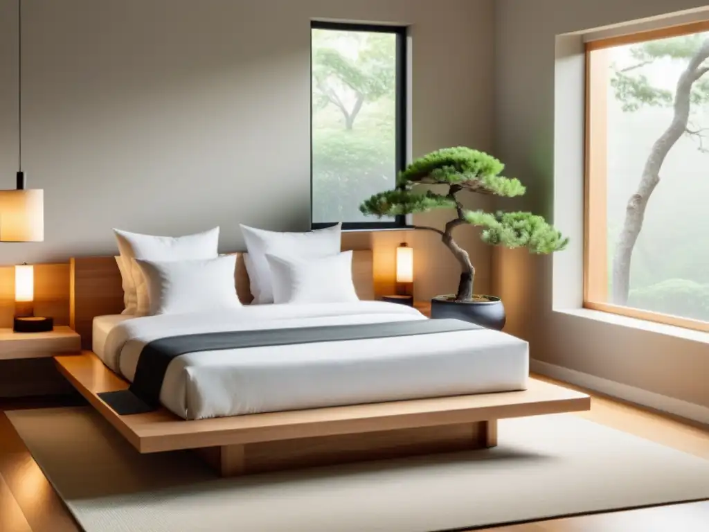 Espaciosa habitación minimalista con equilibrio Feng Shui e integrando minimalismo y Feng Shui