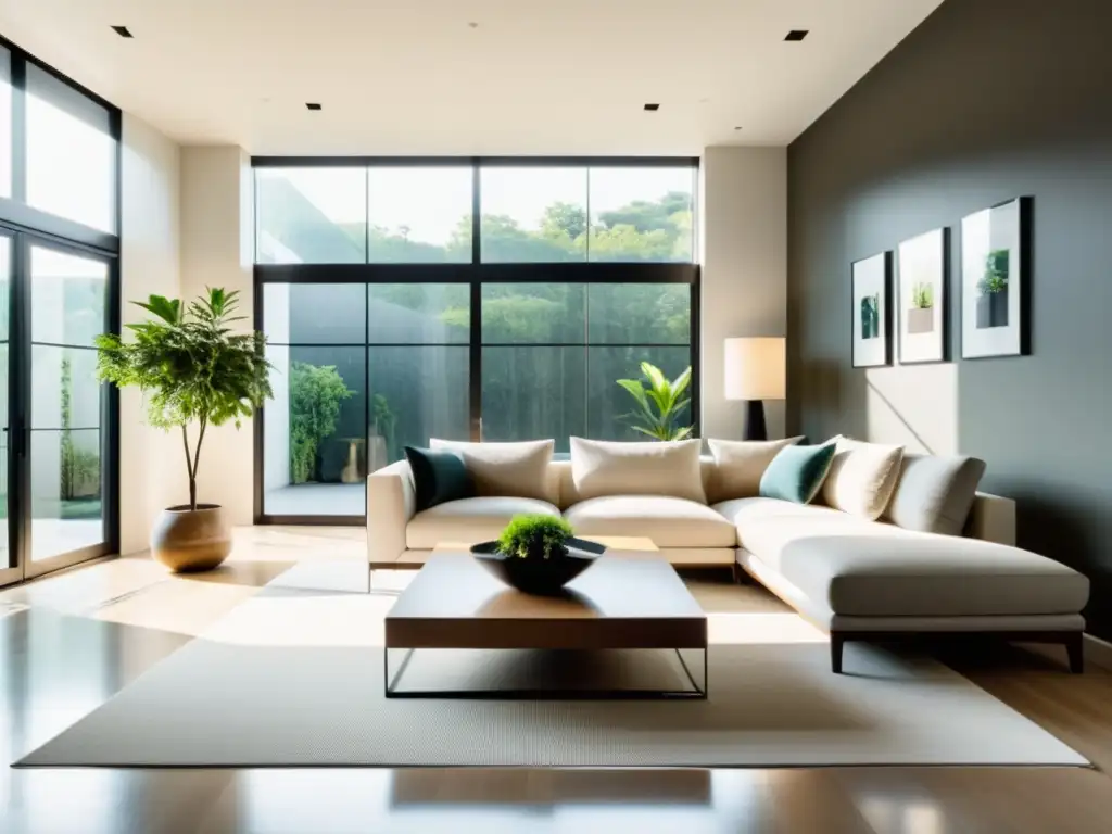 Espaciosa sala minimalista con luz natural y consejos de iluminación Feng Shui