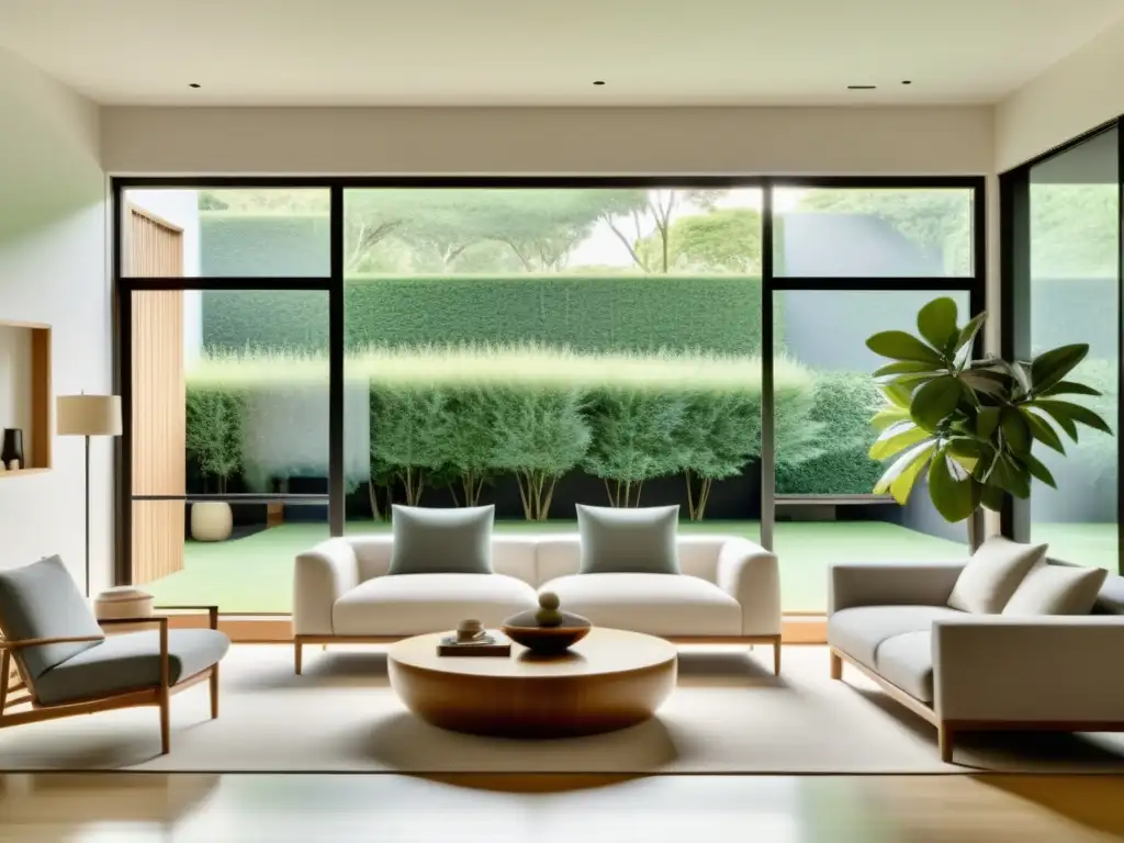 Espacioso salón minimalista con Feng Shui para evitar errores comunes en armonía y equilibrio con la naturaleza