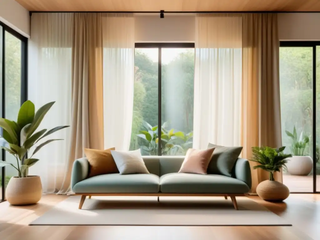 Espacioso salón minimalista con luz natural y elementos Feng Shui