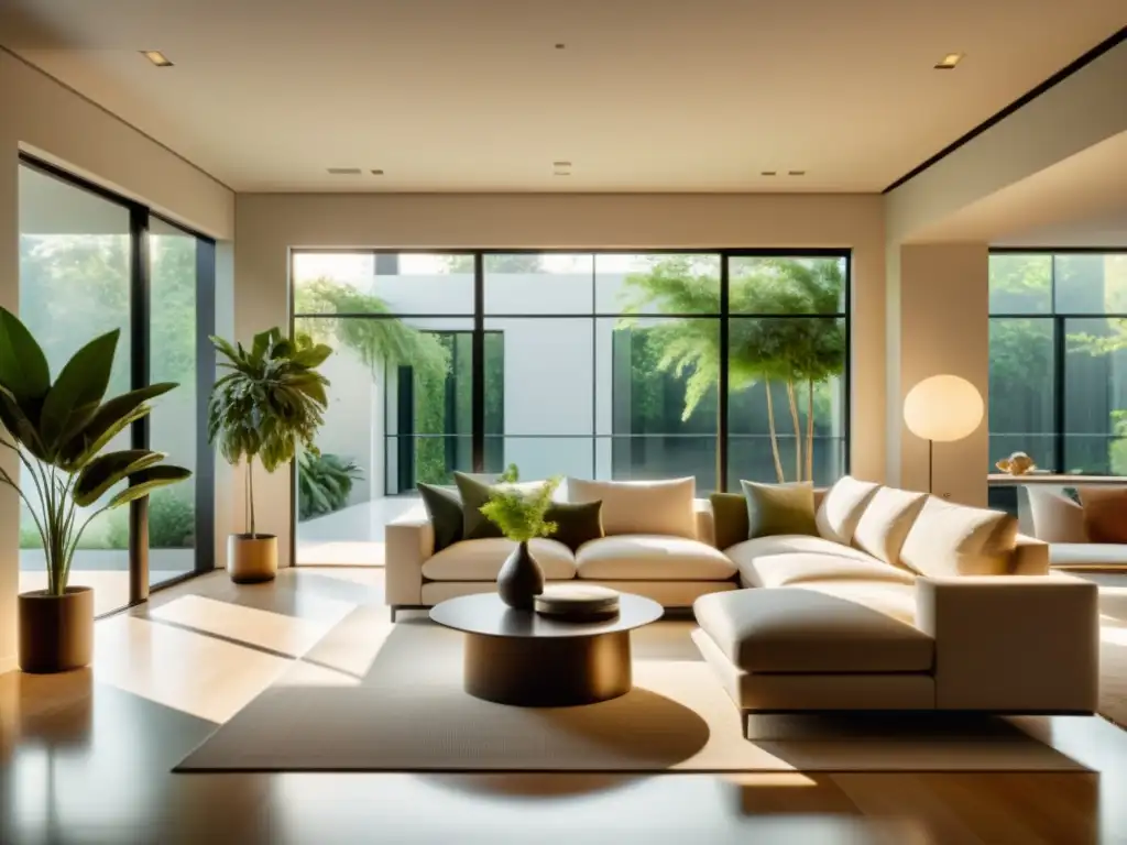 Espacioso salón minimalista con iluminación natural para bienestar emocional