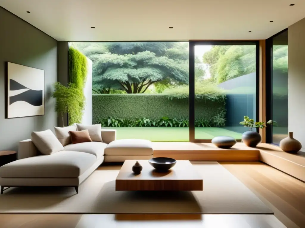 Espacioso salón minimalista con sensores ambientales en un hogar Feng Shui