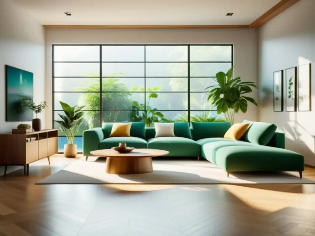 Espacioso salón moderno con iluminación natural y Feng Shui para hogar luminoso