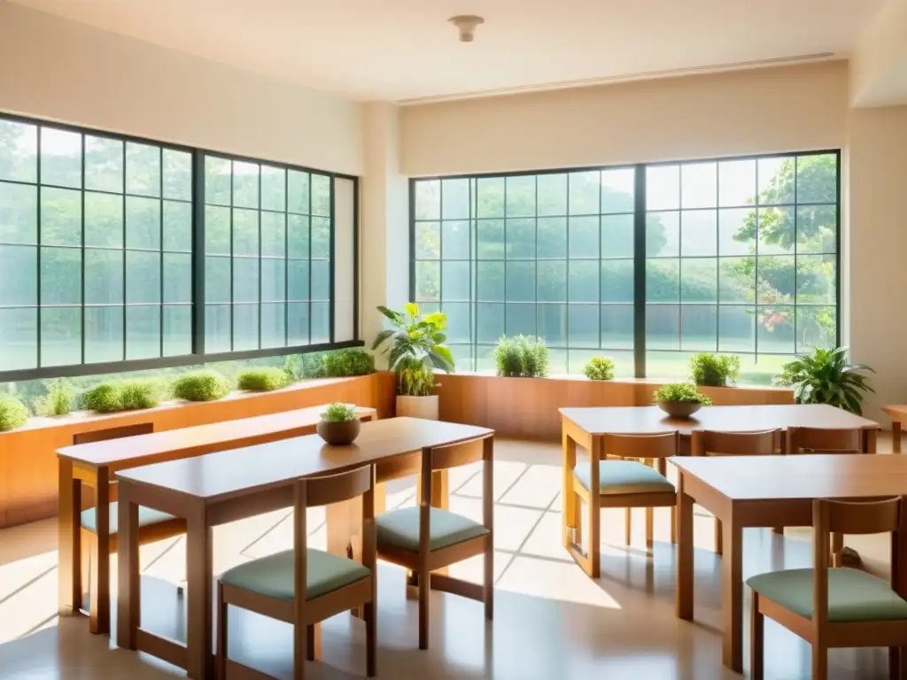 Espacioso salón soleado con muebles de madera natural y cojines suaves