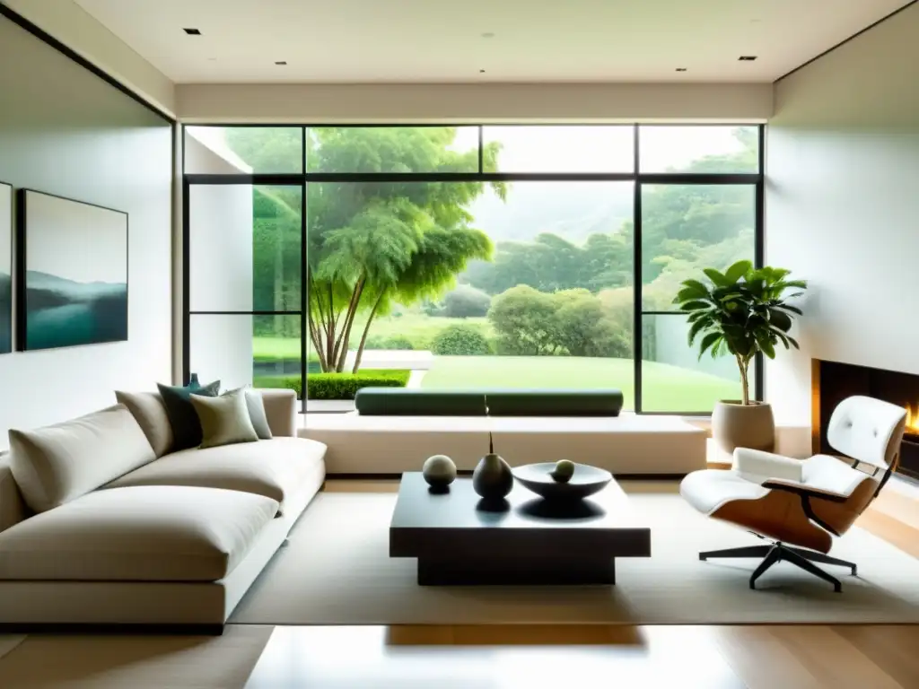 Espacioso salón contemporáneo con Feng Shui en viviendas autosuficientes, decorado con muebles modernos y mucha luz natural