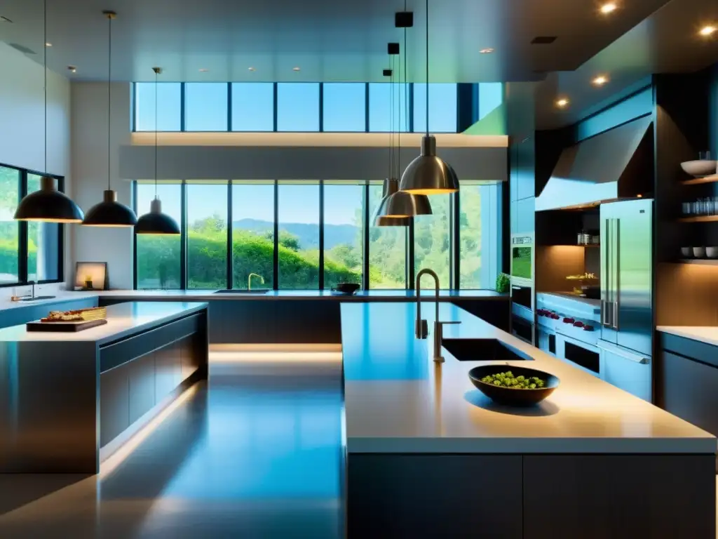 Ubicación estratégica cocina Feng Shui: Imagen de cocina moderna y minimalista con flujo de energía armonioso y eficiencia