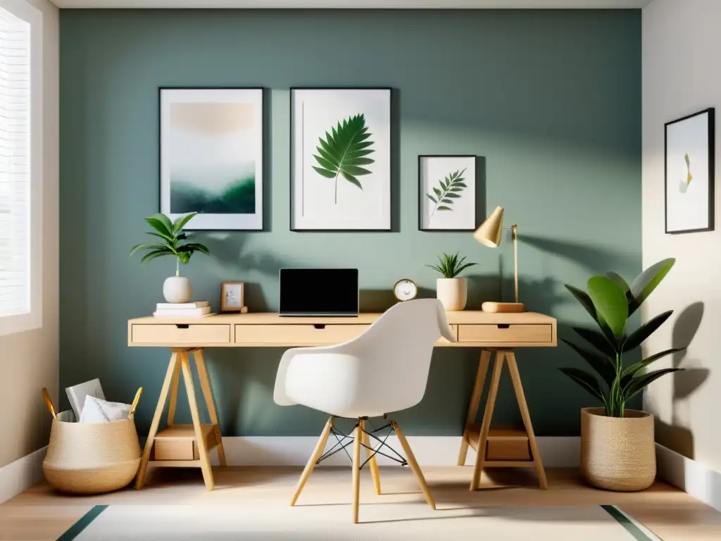 Un estudio minimalista con iluminación natural, decoración armoniosa y ambiente tranquilo