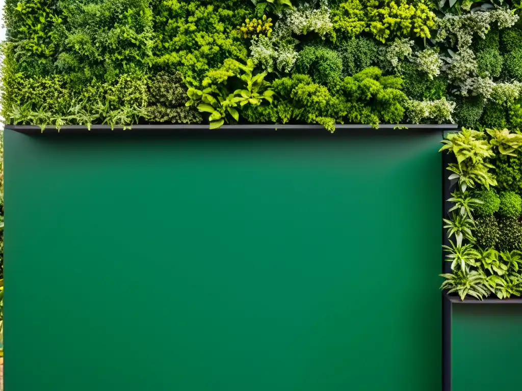 Un exuberante jardín vertical con plantas vibrantes y saludables, evocando tranquilidad y abundancia natural