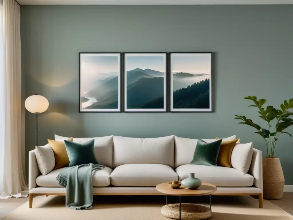 Fotografías para armonizar el hogar: Sala minimalista con luz suave y fotos que transmiten tranquilidad y equilibrio