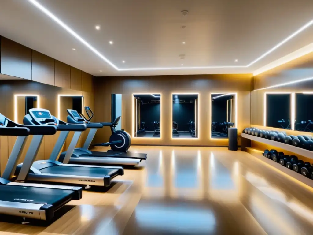 Un gimnasio minimalista con espejos estratégicos para un uso Feng Shui armonioso