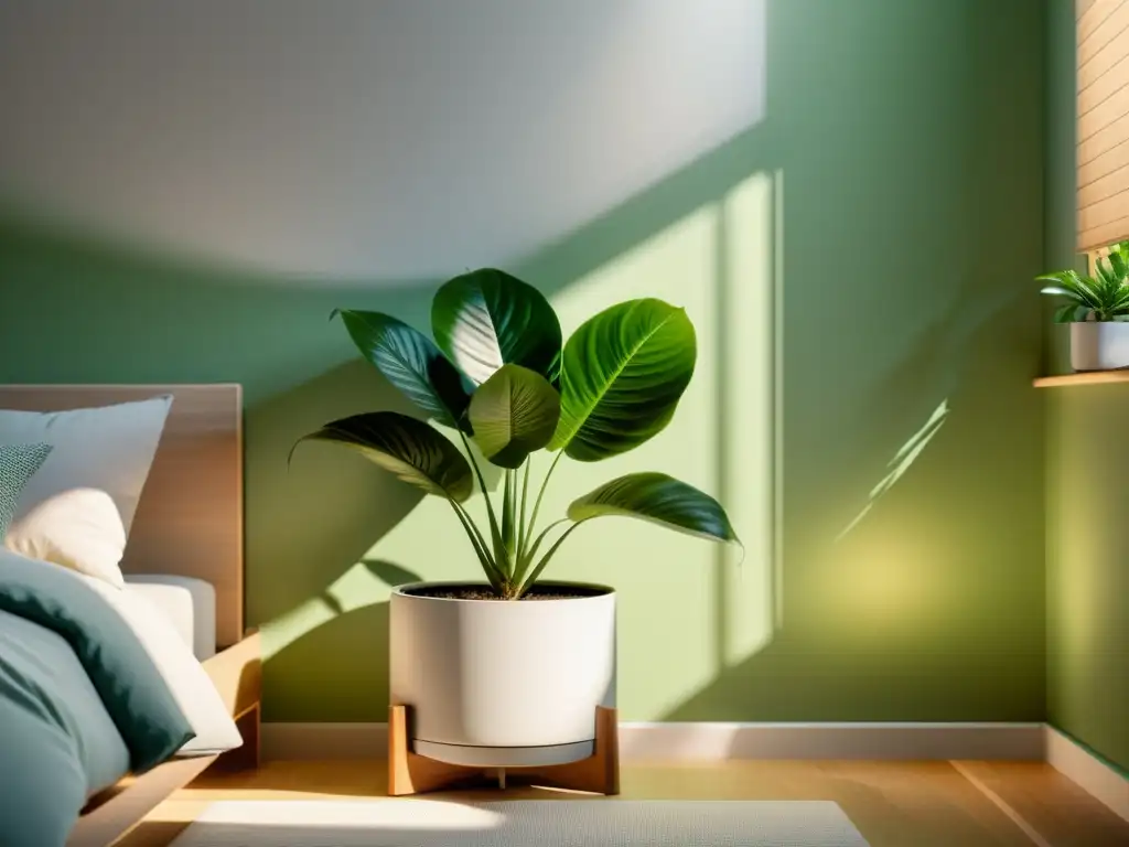 Una habitación infantil serena con una planta verde vibrante que irradia tranquilidad y equilibrio