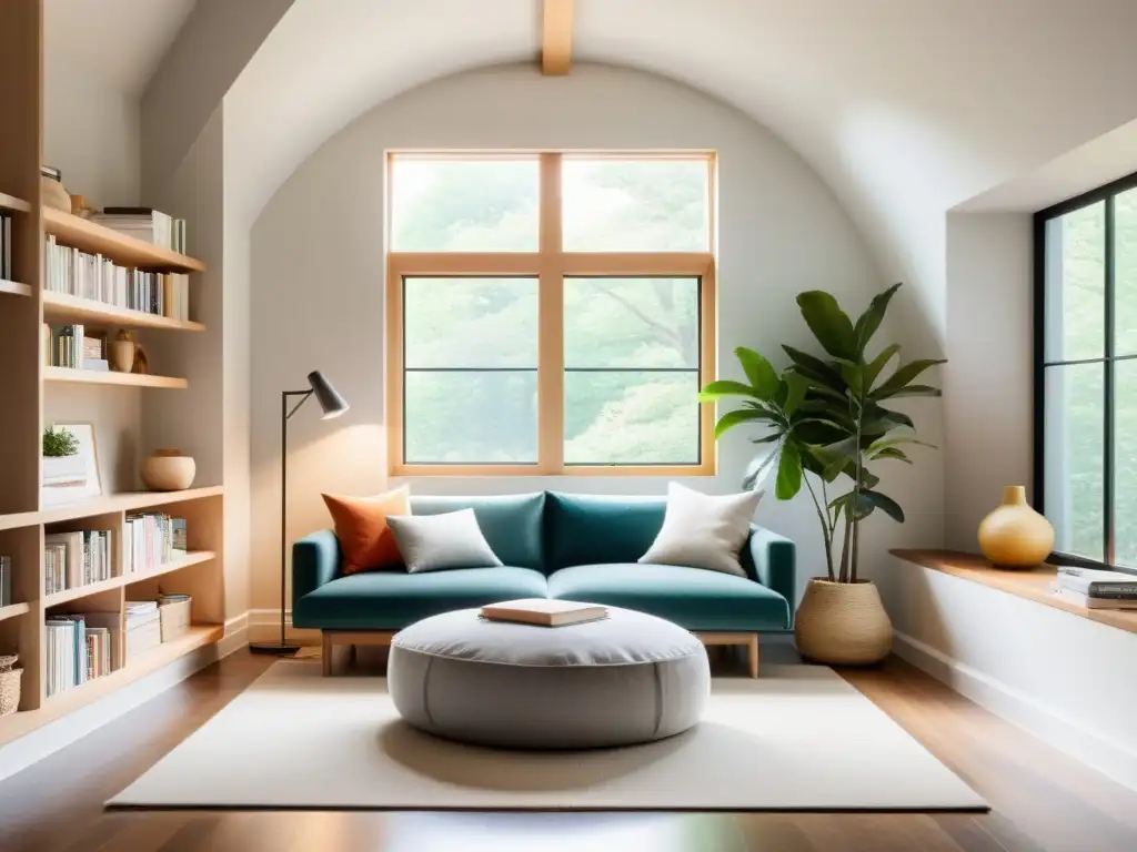 Una habitación serena y minimalista con tonos suaves y luz natural