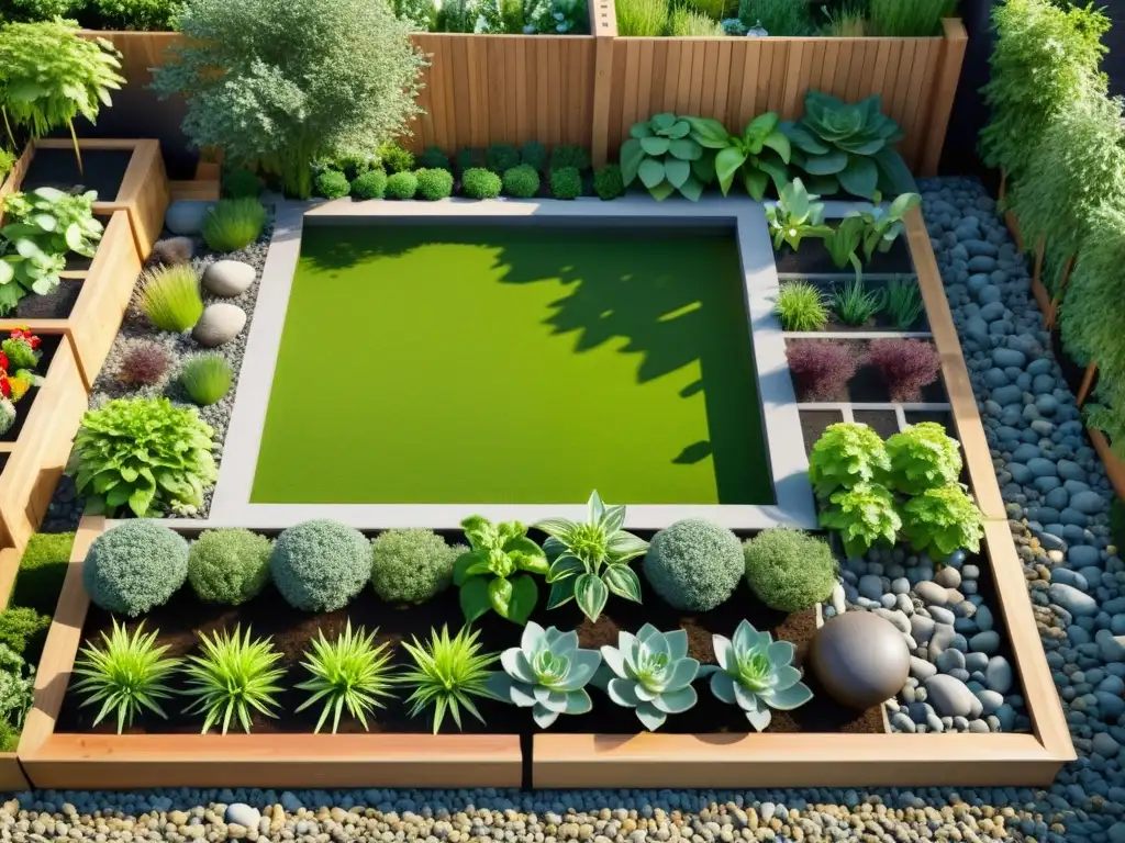 Jardín urbano Feng Shui: Armonía vegetal en 8k Huerto urbano con Feng Shui: armonía y tranquilidad en un jardín urbano con camas elevadas y vegetales vibrantes