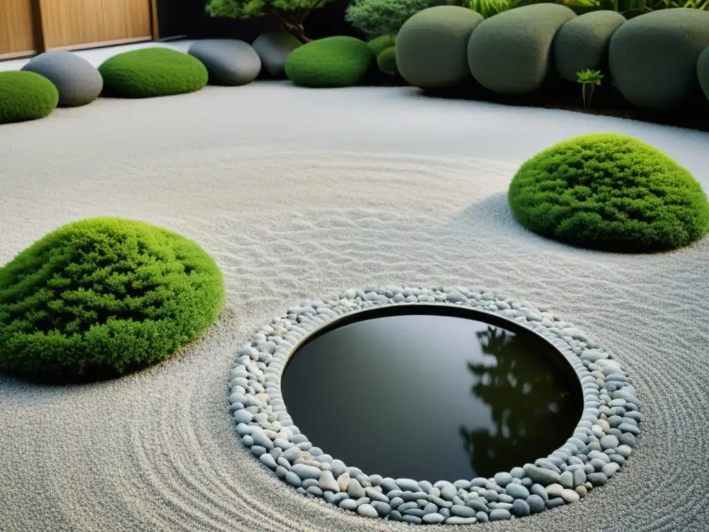 Imagen de un apacible jardín zen en Rusia, con rocas, grava y plantas, reflejando equilibrio y armonía del Feng Shui en Rusia