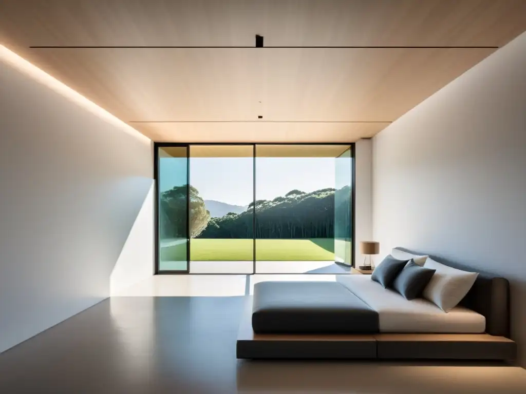 Imagen de diseño arquitectónico minimalista con líneas limpias y espacios abiertos, promoviendo tranquilidad y armonía según el Feng Shui