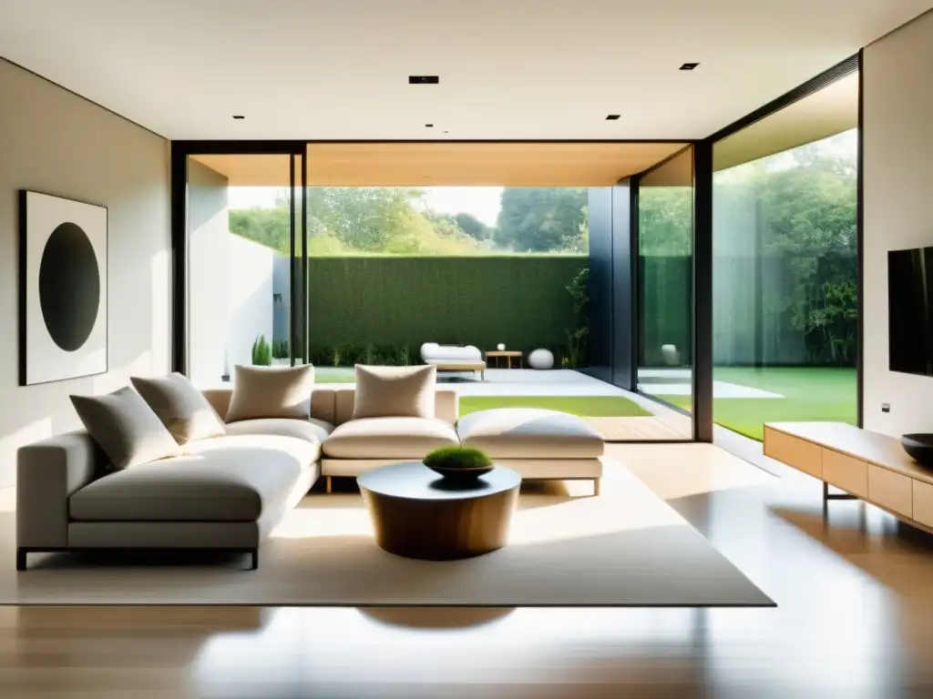 Imagen de una casa sostenible y minimalista con diseño Feng Shui en viviendas autosuficientes, bañada en luz natural y con un jardín sereno