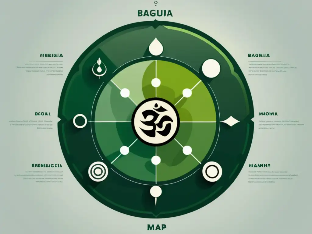 Mapa energético BaGua minimalista y armonioso Imagen de un mapa energético hogar feng shui minimalista y monocromático, con formas geométricas simples que emanan armonía y equilibrio