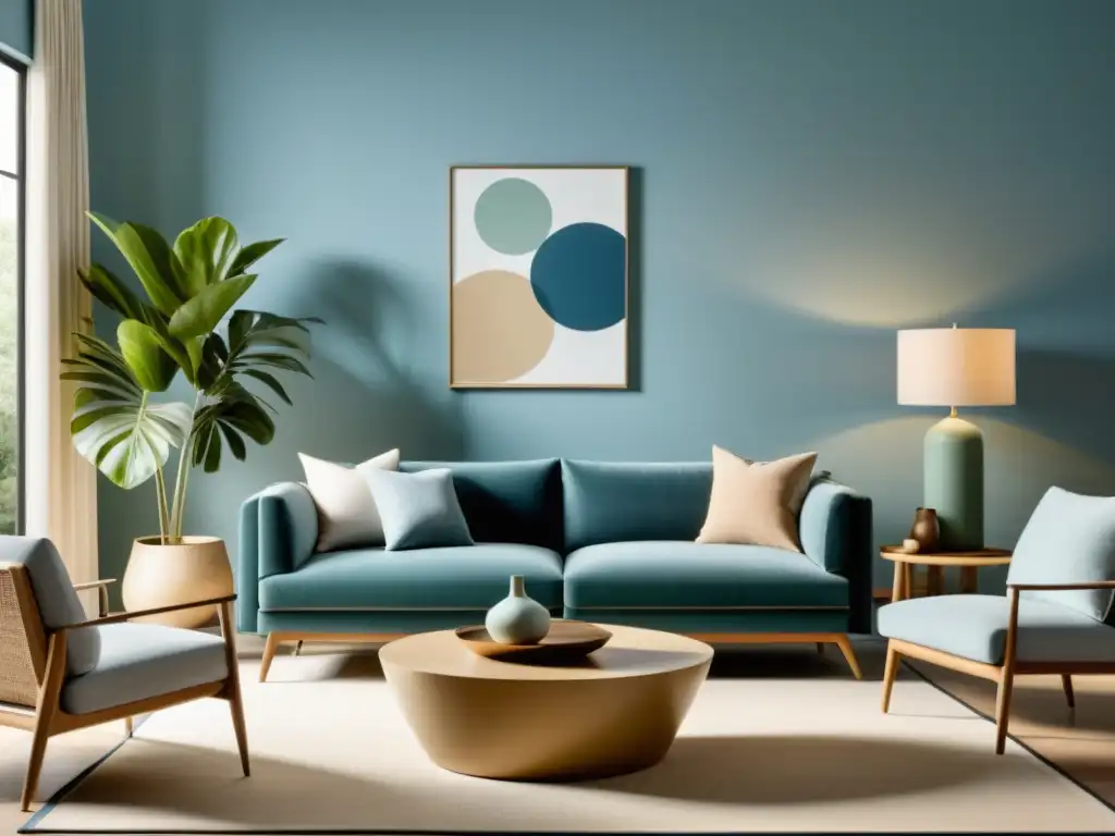 Imagen de sala minimalista con colores armónicos para diseño Feng Shui, creando atmósfera tranquila y equilibrada