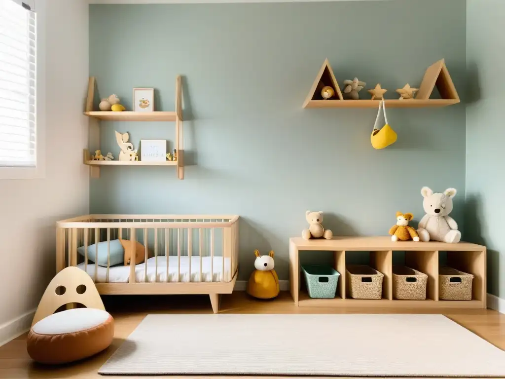 Habitación infantil con decoración Feng Shui, ambiente sereno y minimalista, juego organizado y luz natural