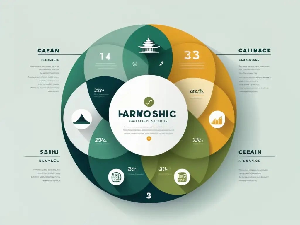 Infografía Feng Shui: Armonía y Equilibrio Una infografía minimalista que ejemplifica el Feng Shui para infografías equilibradas, con líneas limpias y una paleta de colores calmante
