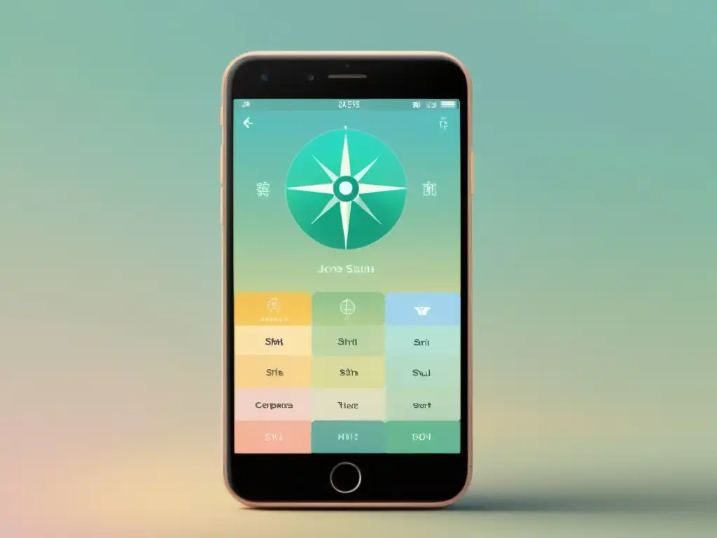 Interfaz de app móvil serena y minimalista con símbolos de Feng Shui y diseño intuitivo