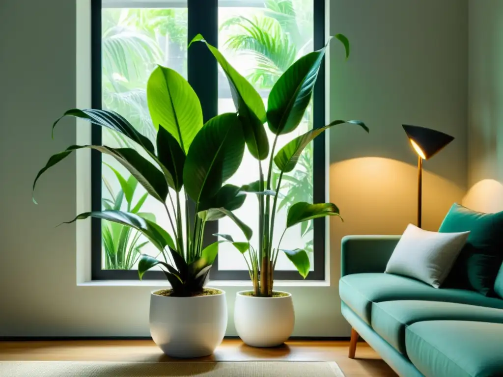 Interior de apartamento moderno con plantas purificadoras feng shui, creando armonía y serenidad