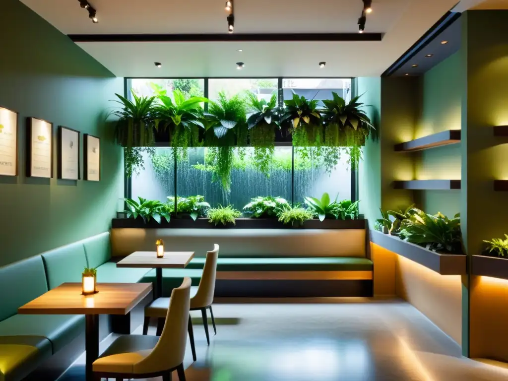 Interior de restaurante armonioso y minimalista con elementos de Feng Shui para diseño de restaurantes, creando armonía y equilibrio