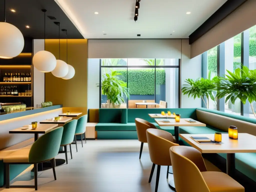 Interior de restaurante moderno con diseño Feng Shui y ambiente sereno para el arte culinario en restaurantes