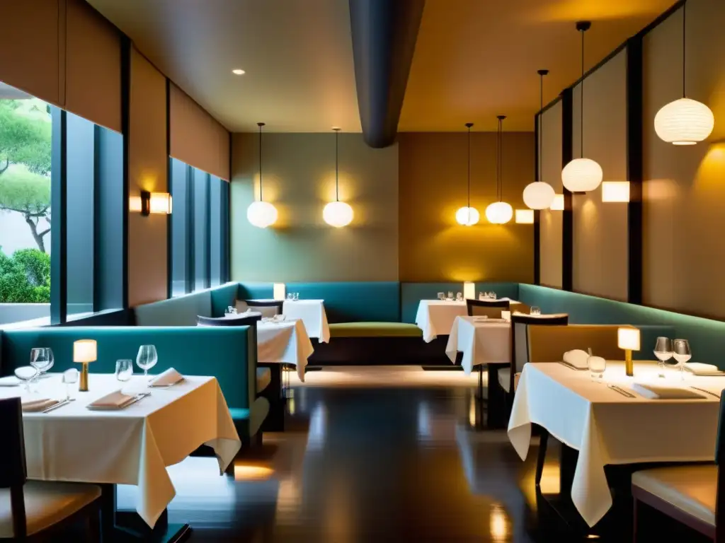 Interior sereno y elegante de restaurante con armonía Feng Shui para una experiencia culinaria equilibrada