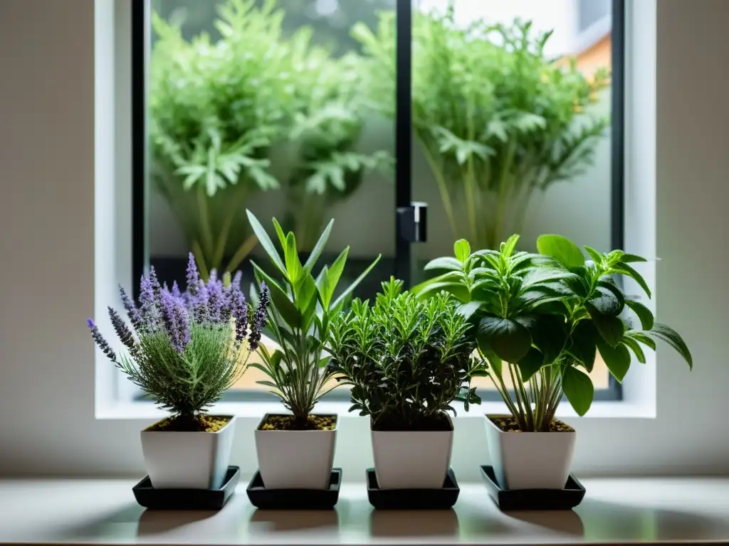 Jardín interior sereno con plantas aromáticas para jardín Feng Shui