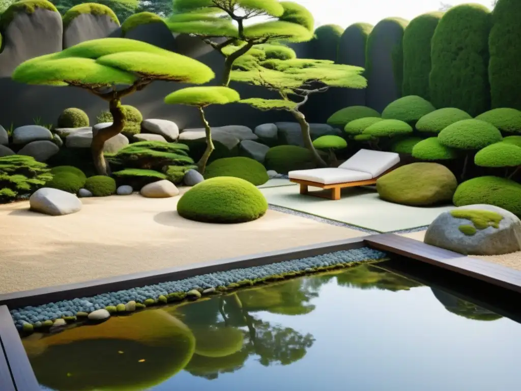 Jardín japonés armonioso con elementos de Feng Shui y serenidad natural