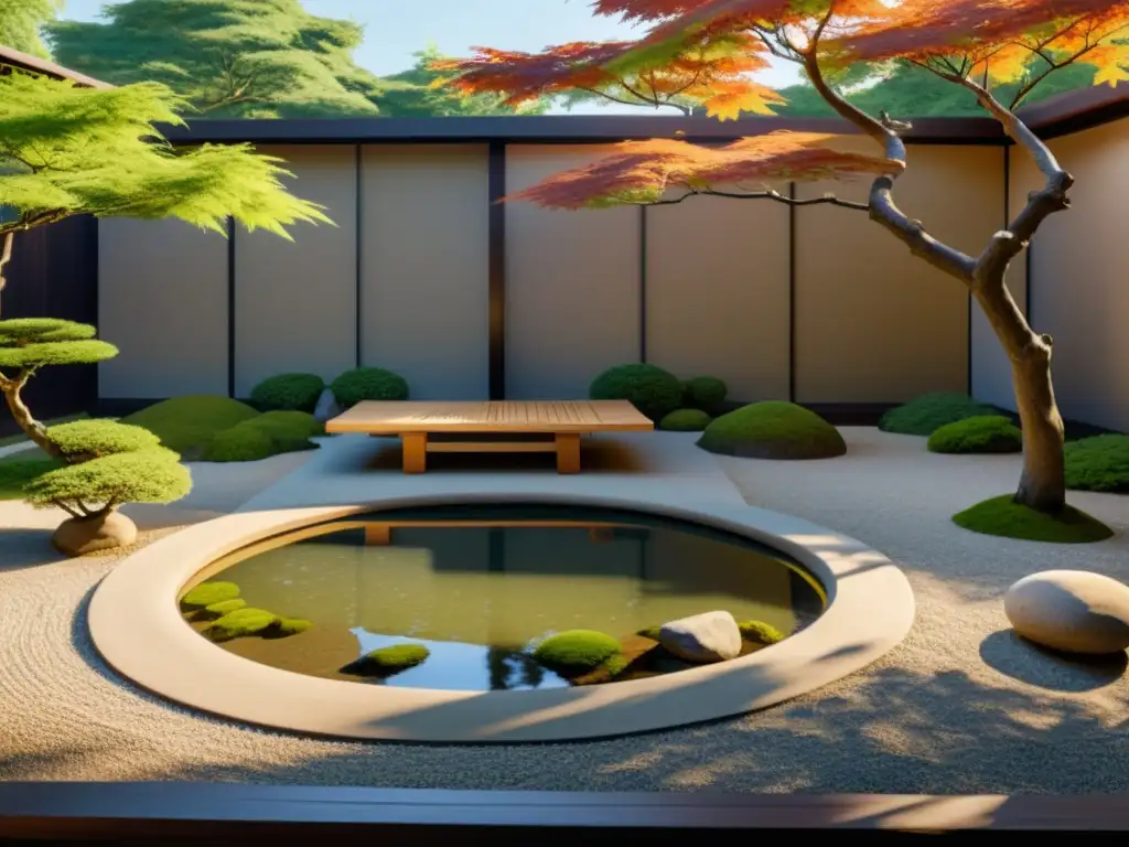 Jardín japonés en realidad virtual, reflejo de la terapia de Feng Shui en Realidad Virtual, con un ambiente sereno y equilibrado