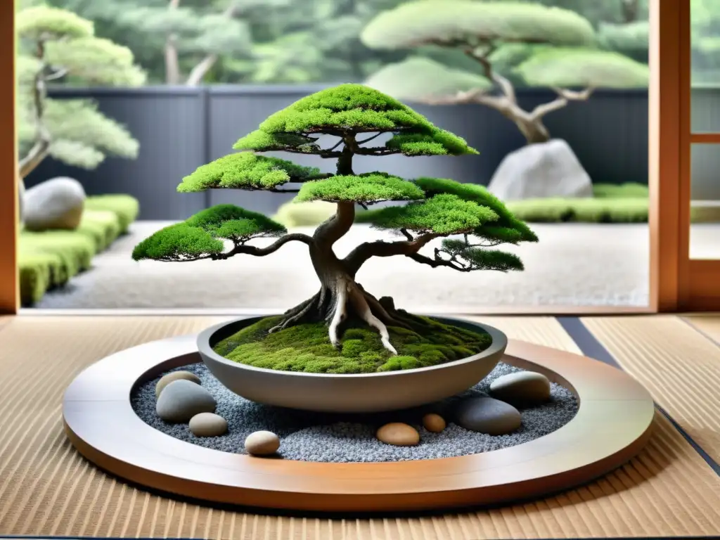 Un jardín japonés sereno con diseño minimalista que refleja el equilibrio y la armonía del Feng Shui en el jardín