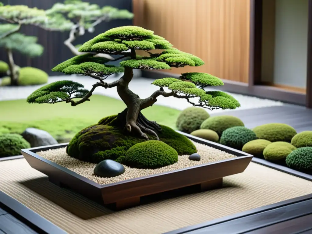 Un jardín japonés sereno, minimalista, con diseño de jardín con Feng Shui