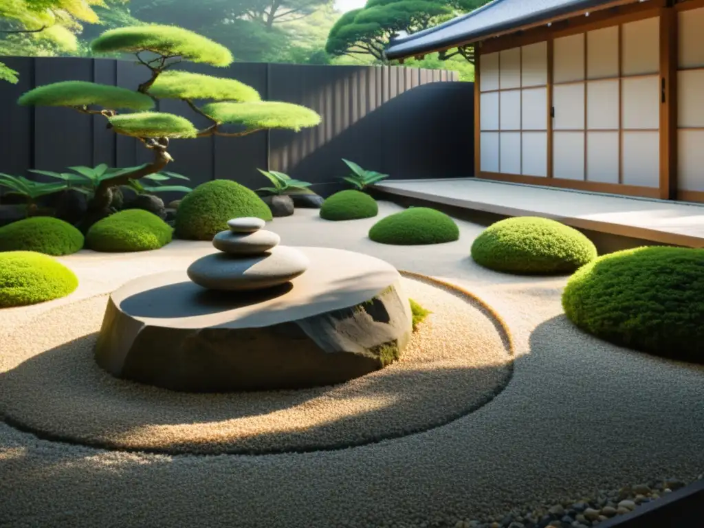 Un jardín japonés sereno con técnicas ecológicas de purificación Feng Shui